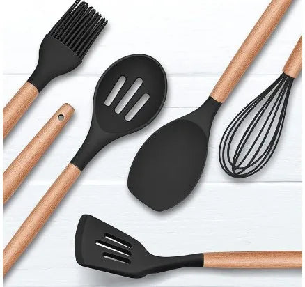 Kit Jogo 12 Peças Utensílios de Cozinha Silicone Antiaderente